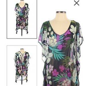 UEC Kona Sol Hawaiian print cover up open back tassel detail size small